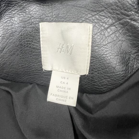 H&M Black Faux Leather Moto Biker Jacket Women's Size 4 - Picture 2 of 10